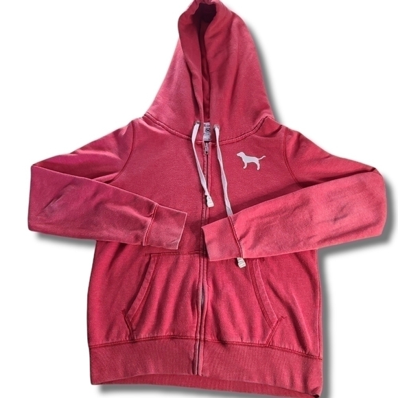 𝅺VS PINK Red White Embroidered Logo Full-Zip Hoodie - Picture 1 of 3